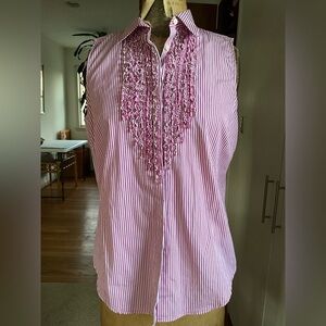 NWT Ralph Lauren Vintage Y2K Sleeveless Ruffled Striped blouse, MSRP $79, sz 12